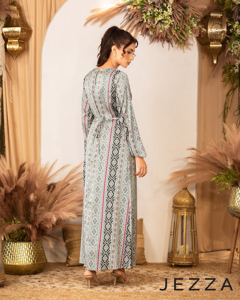 Printed Satin Long Dress 61181